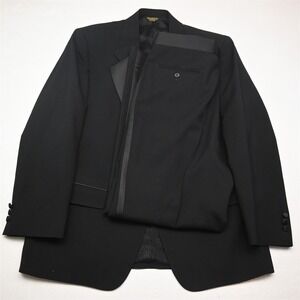Vtg USA Made Halston 42L 36x32 Black 100% Wool Mens Jacket Pants Tuxedo